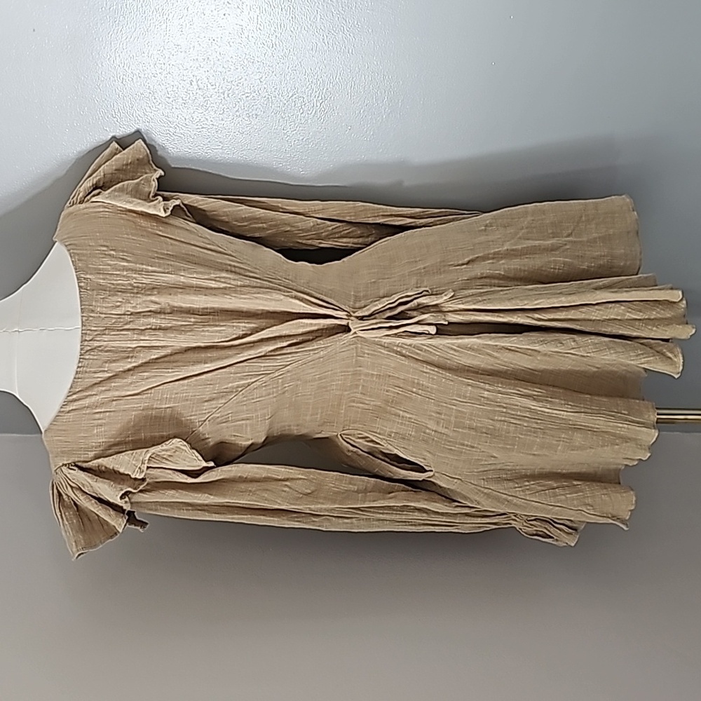 FREE PEOPLE XS In The Mood For Frills Tan Mini Dress - Picture 4 of 5